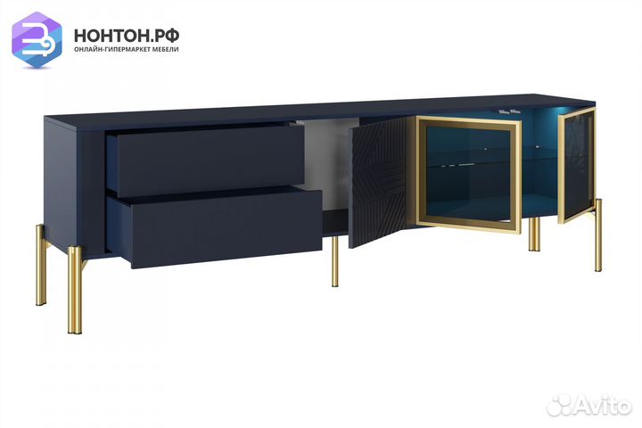Тв-тумба Омри профиль матовый золотой / морской си
