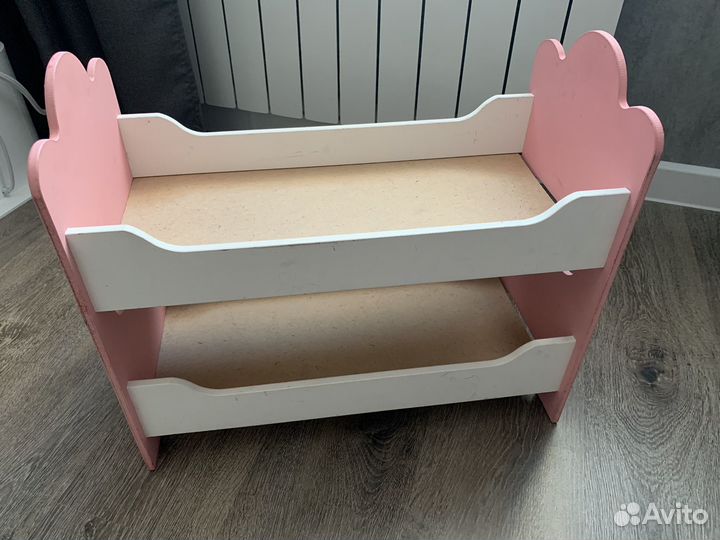 Кроватка для кукол, двухъярусная, деревянная