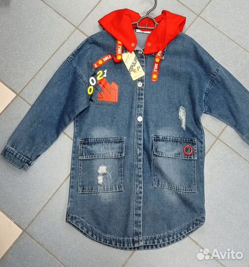 Новая джинсовая рубашка удлинённая, 140-150 рост