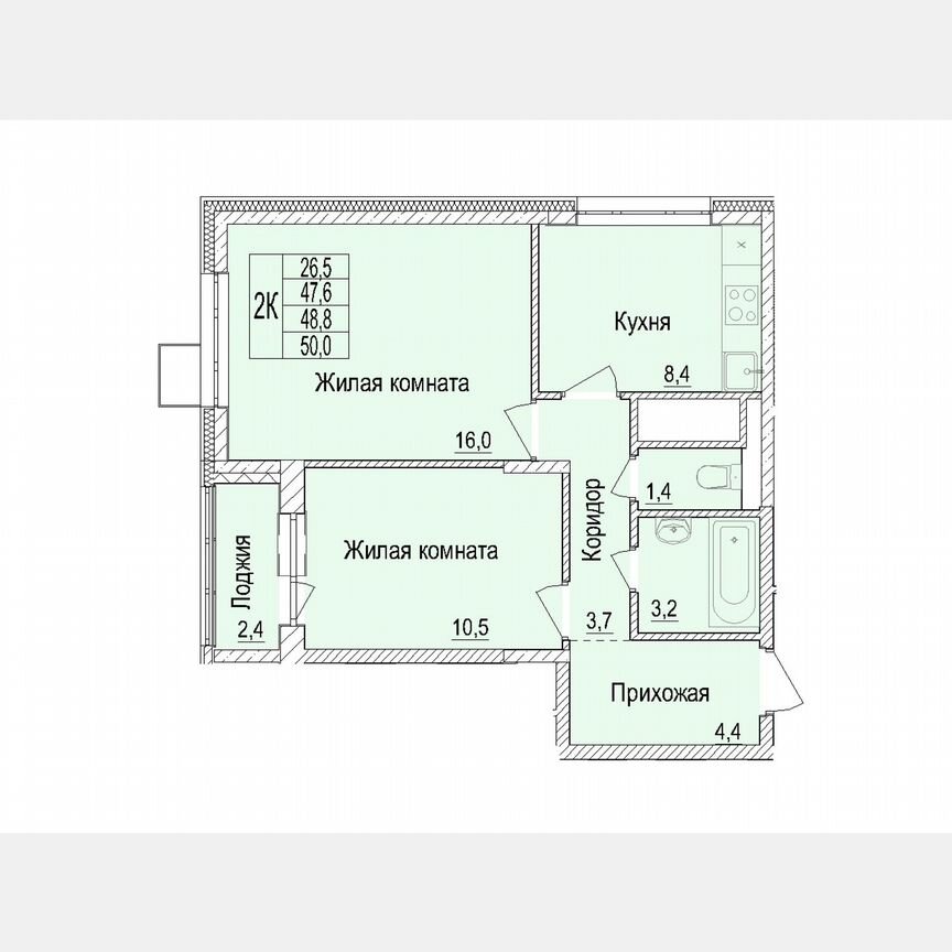 2-к. квартира, 48,8 м², 8/25 эт.