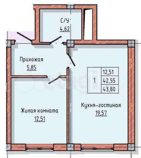 1-к. квартира, 43 м², 3/10 эт.