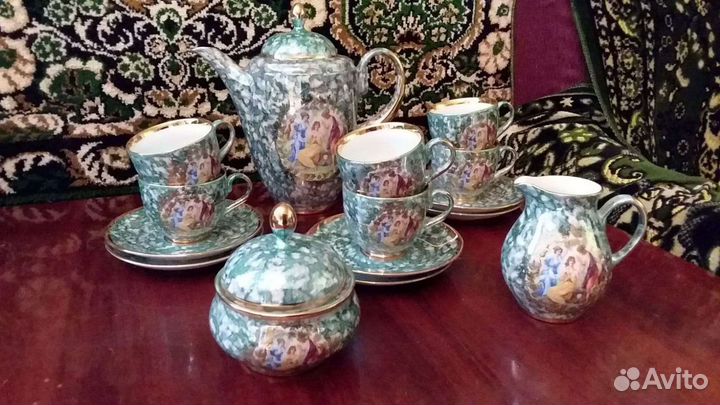 Кофейный сервиз мадонна зеленый перламутр новый