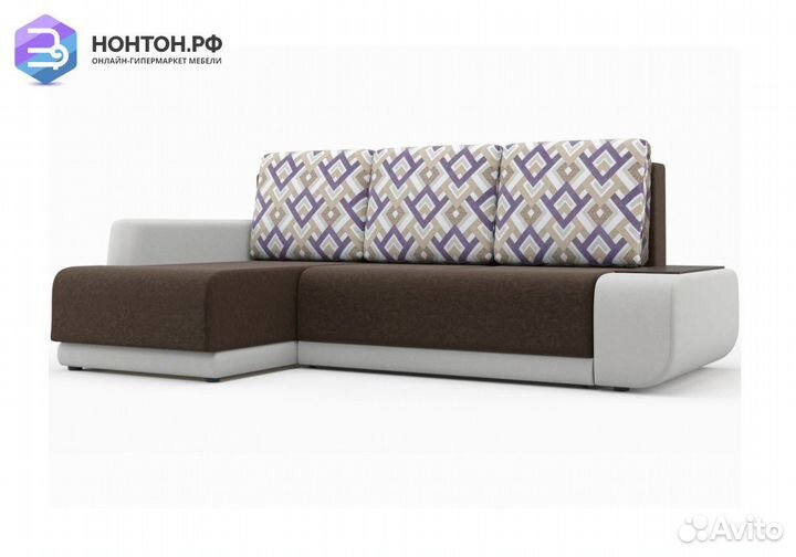 Угловой диван Соло коричневый / белый