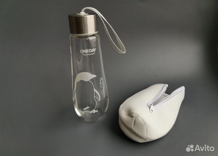 Спортивная бутылка для воды с чехлом 500мл стекло