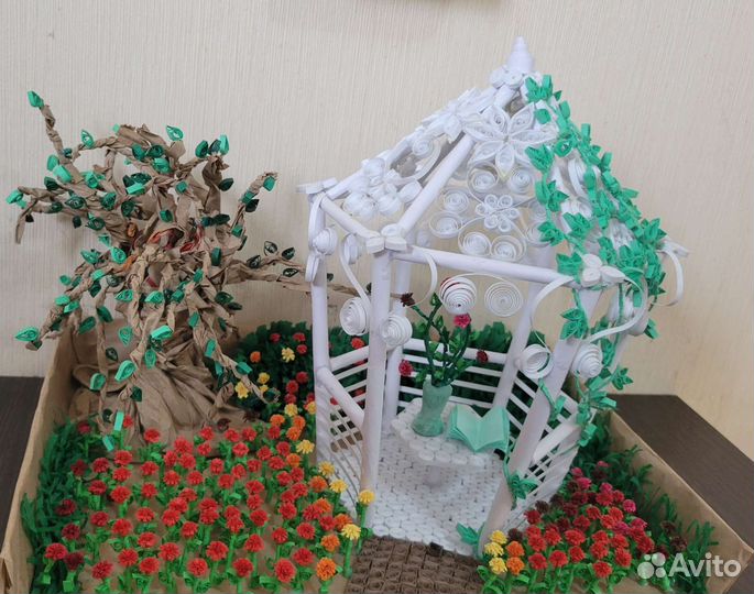 Квиллинг беседка. Макет беседки из бумаги