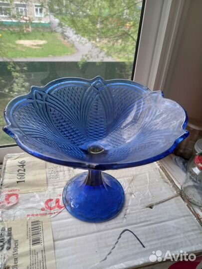 Ваза для фруктов. СССР. Синее стекло