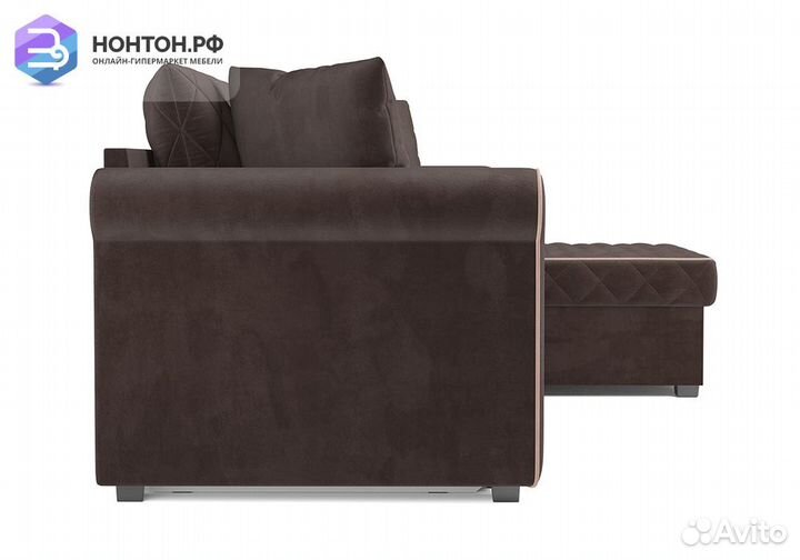 Угловой диван дельфин Берлин микровелюр коричневый