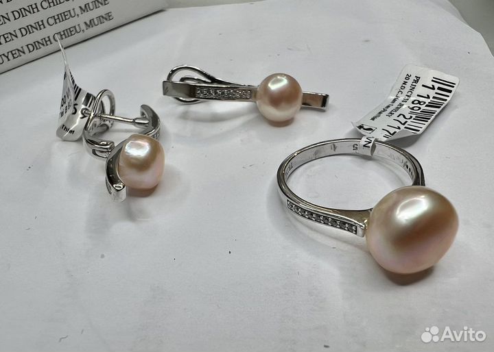 Тройка с жемчугом.Серебро 925. Кольцо,серьги