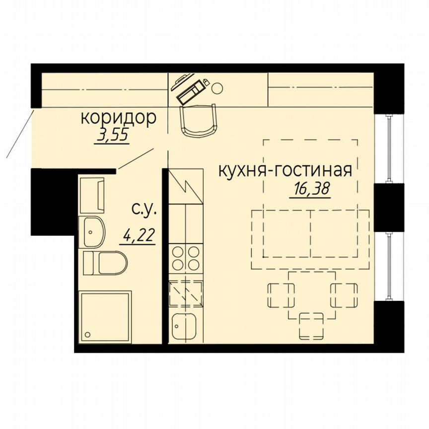 Апартаменты-студия, 24,2 м², 6/10 эт.