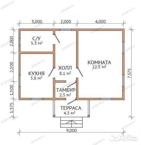 Каркасный садовый дом 9х6м с крыльцом