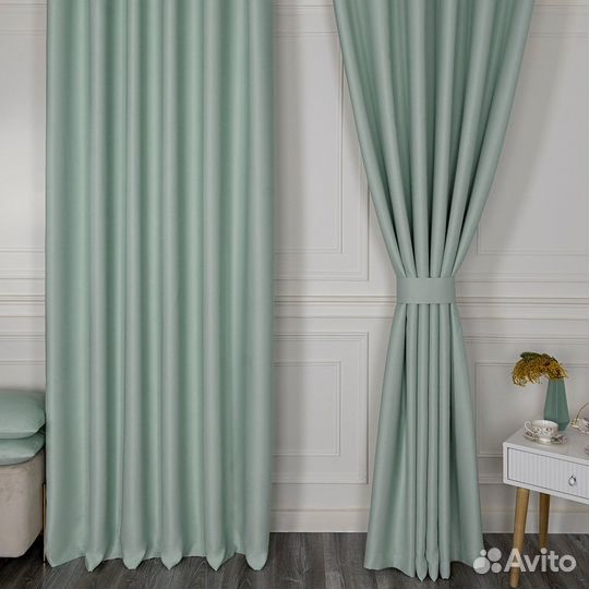 Портьеры блэкаут Амадео пастельный зеленый шторы