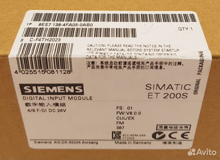 6ES7138-4FA05-0AB0 F-мод. дискретного ввода ET200S