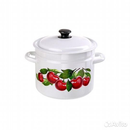 Кастрюля 6,0 л цил.борт Вишневый сад белая
