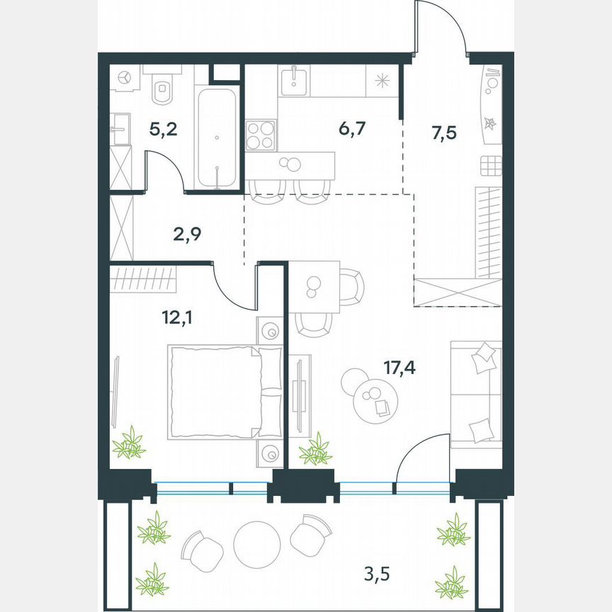 2-к. квартира, 55,3 м², 2/19 эт.