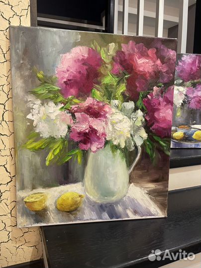 Картина маслом на холсте пионы