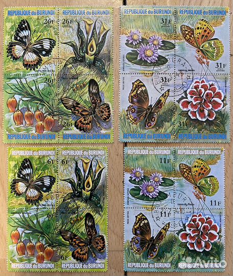Бурунди марки. Бабочки и цветы 12 бл. 48 шт 73 г