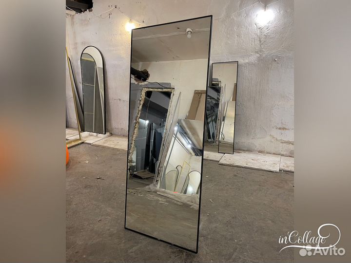 Зеркало настенное/напольное с ножкой в черной раме