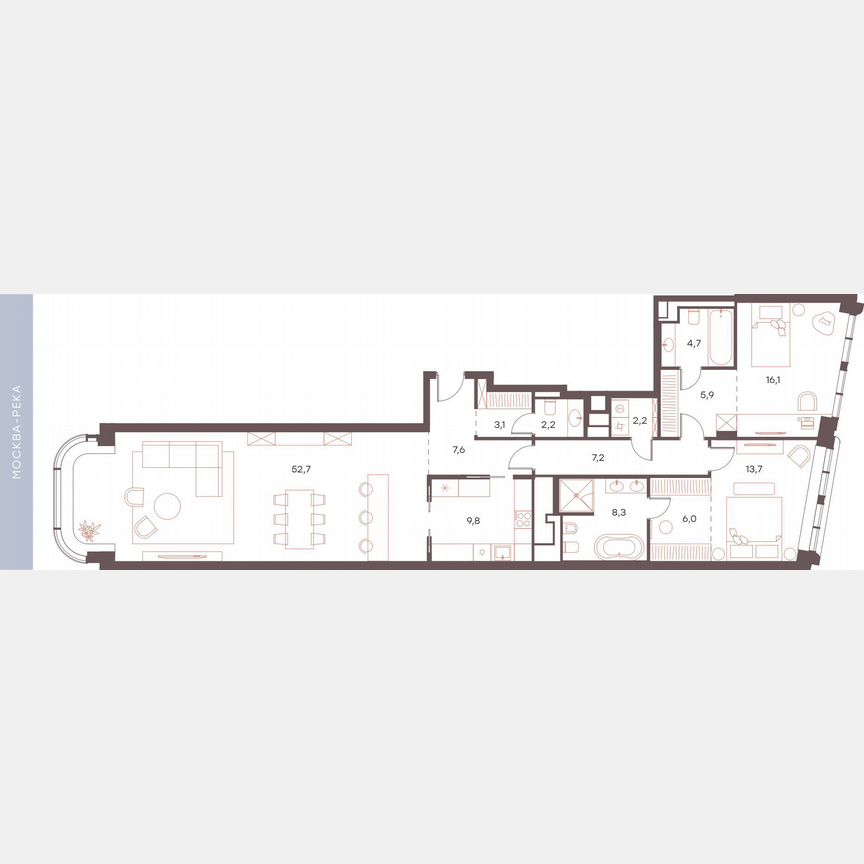 3-к. апартаменты, 139,5 м², 3/6 эт.