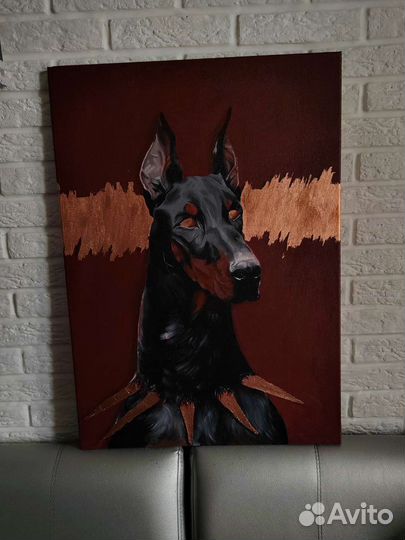 Интерьерная картина акрилом на холсте доберман