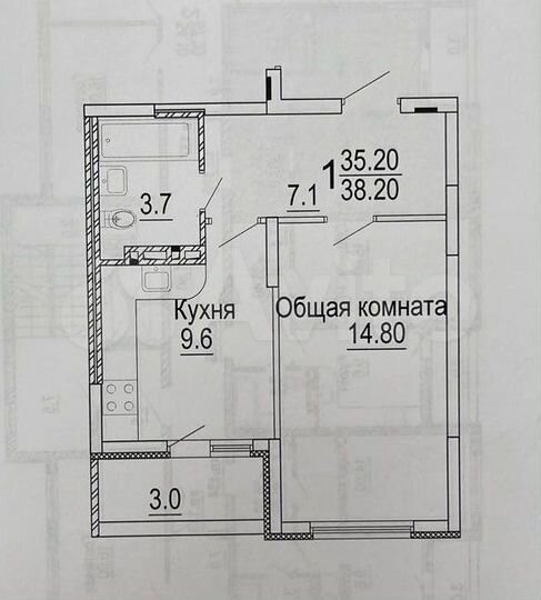 1-к. квартира, 38,4 м², 4/10 эт.
