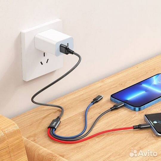 Hoco X76 3-in-1 (Lightning+Type-C+Micro) 1M, 2.0А