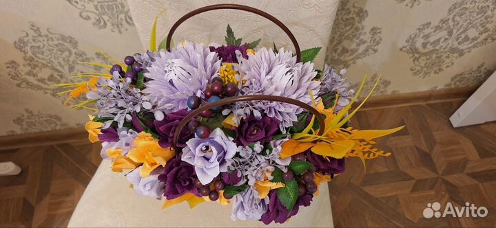 Букет из бумажных и тканевых цветов ручной работы