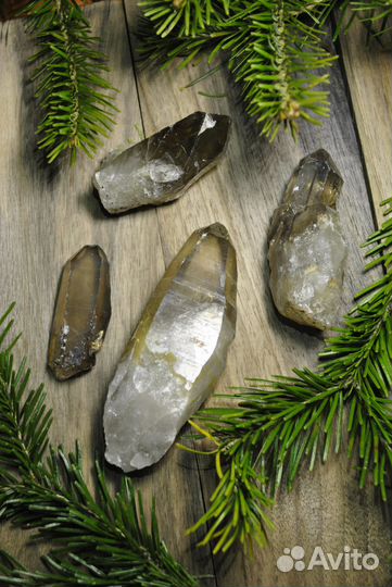 Кварц дымчатый, морион, горный хрусталь