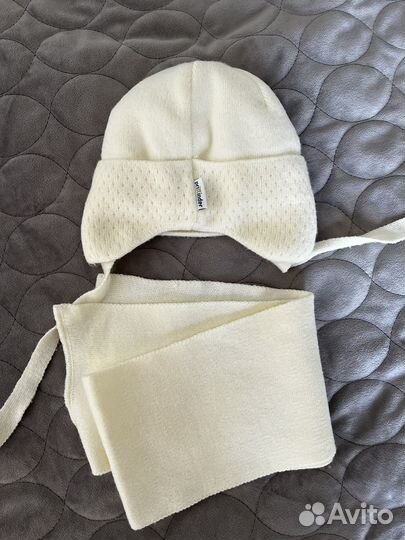 Шапка шарф набор для новорожденных зимний