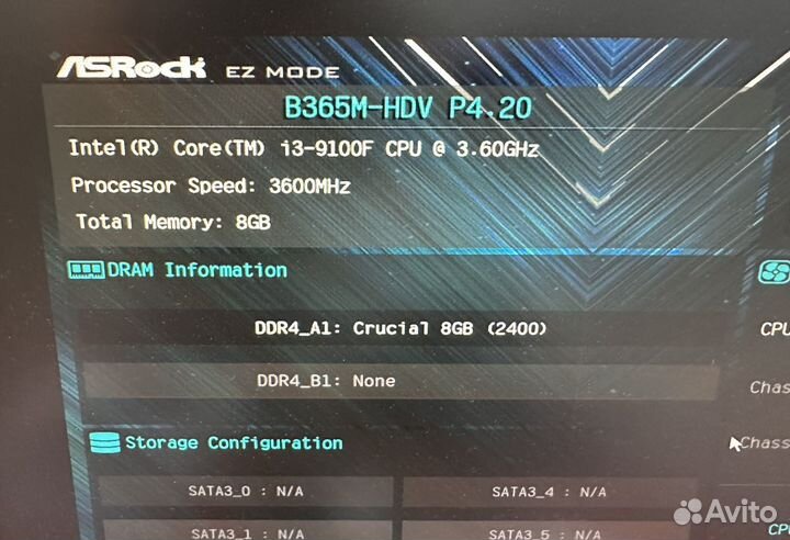 I3-9100f + ASRock B365M-HDV + DDR4 8Gb RAM