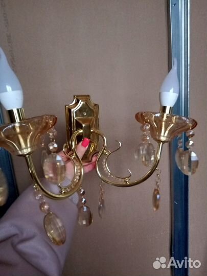 Бра настенное двухрожковое золото