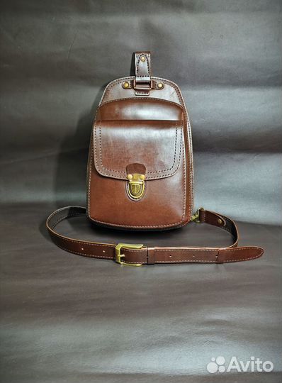 Сумка слинг мужская натуральная кожа