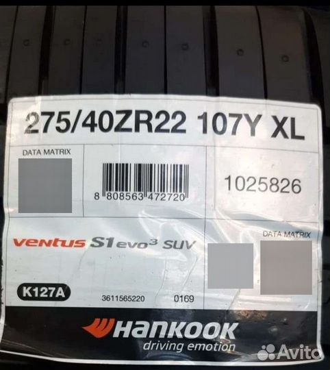 Hankook Ventus S1 Evo3 SUV K127A 275/40 R22 и 315/35 R22 111V