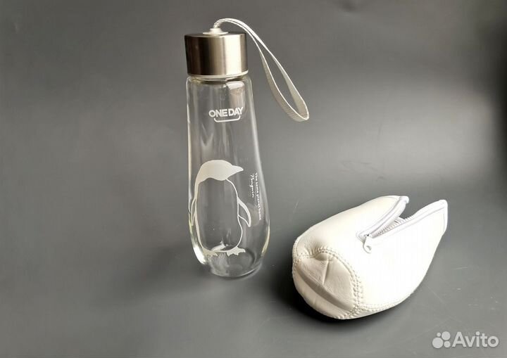 Спортивная бутылка для воды с чехлом 500мл стекло