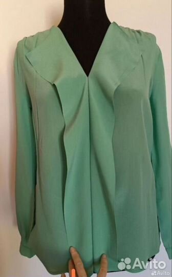 Блузка шёлковая 46 зелёная 100% шелк рубашка