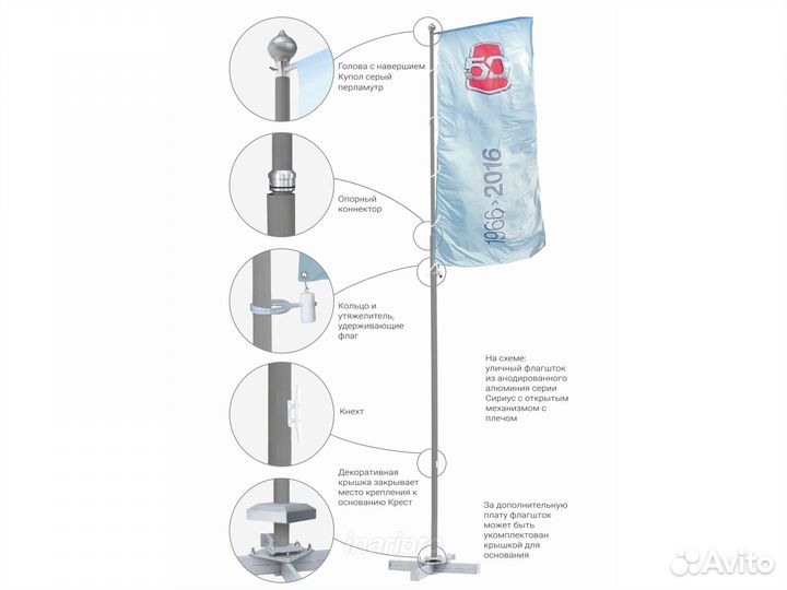 Флагшток 7м, с плечом анодированный алюм
