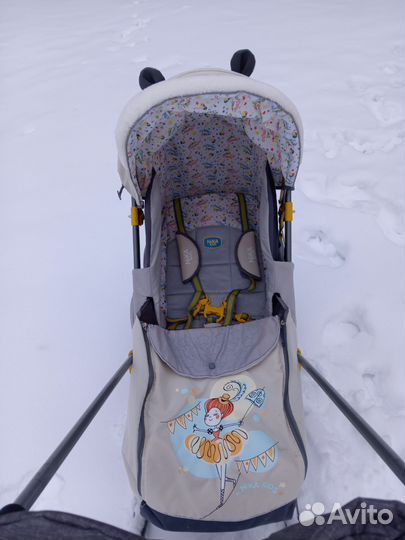 Коляска санки с большими выдвижными колёсами