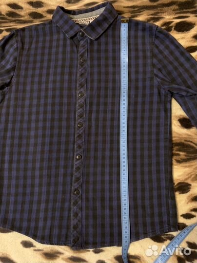 Рубашка теплая в клетку и школьная голубая