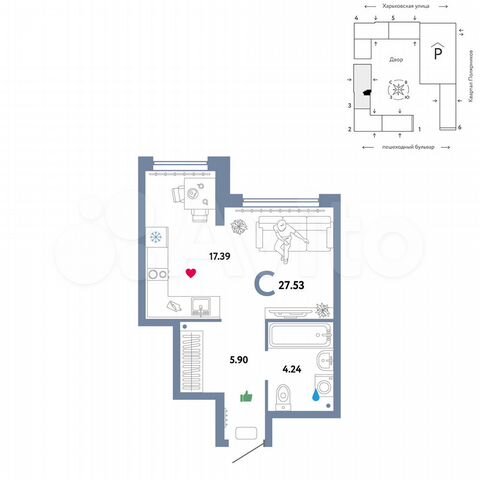 Квартира-студия, 27,5 м², 13/25 эт.