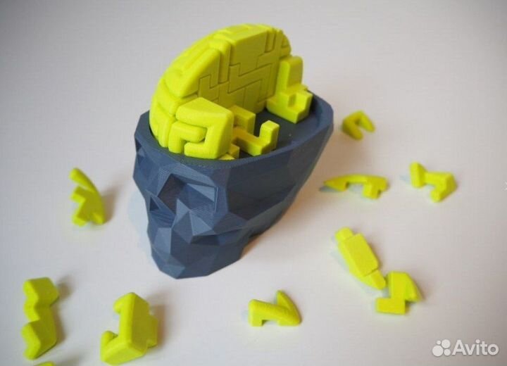 Low-poly череп + головоломка-мозг