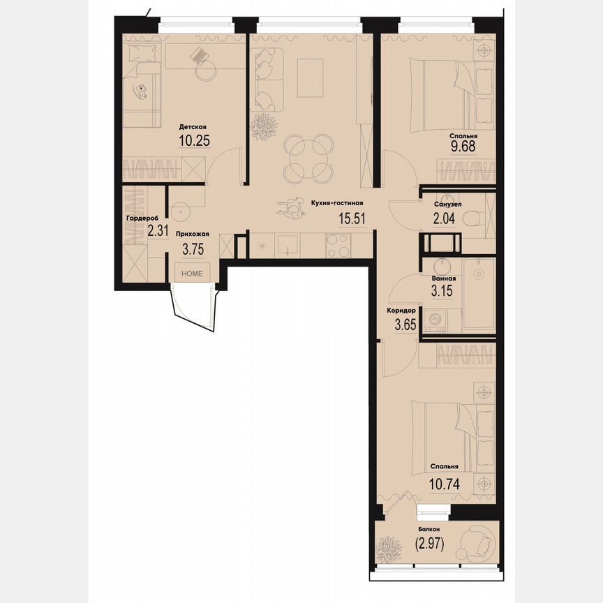 3-к. квартира, 62 м², 6/12 эт.