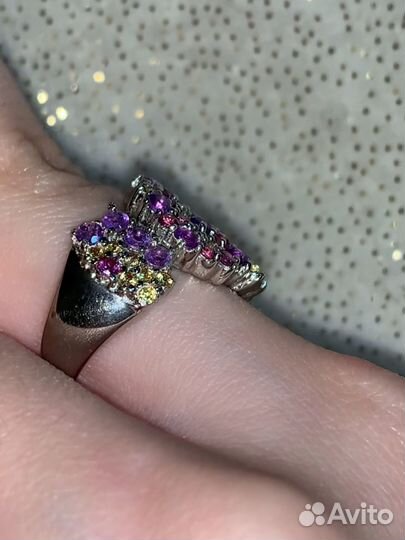 Серебряное кольцо микс гранат аметист сапфир