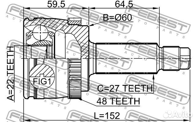 Шрус наружный задний 22x60x27