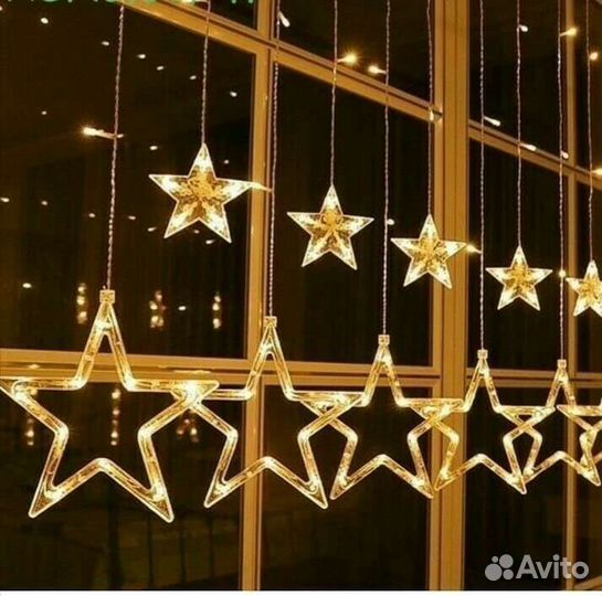 Гирлянда на окна, желтая и белая LED