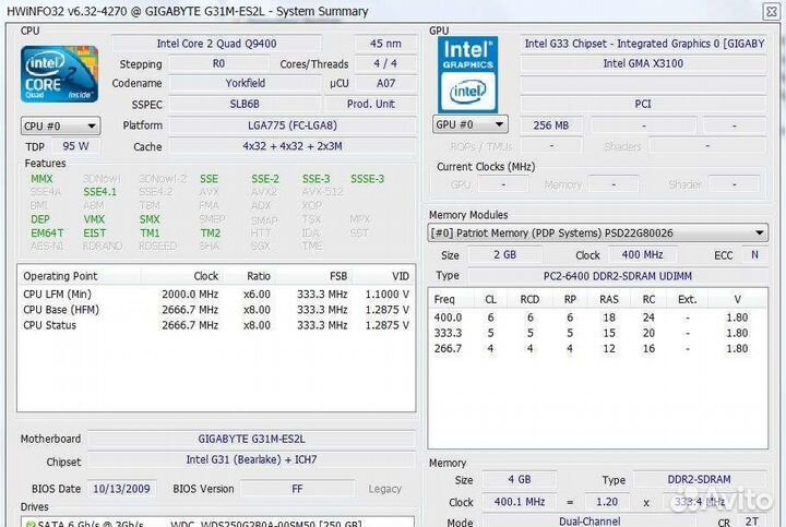 Q9400+G31M-ES2L+4 GB DDR2
