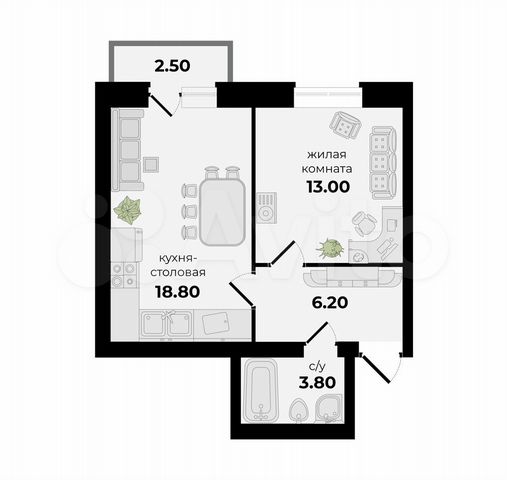 1-к. квартира, 44,9 м², 3/5 эт.