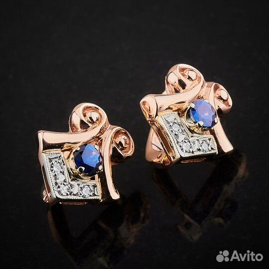 Серьги из комбинированного золота с сапфирами и бр
