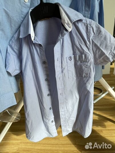 Рубашки 128: 5 шт:белая, голубые, рубашка в школу