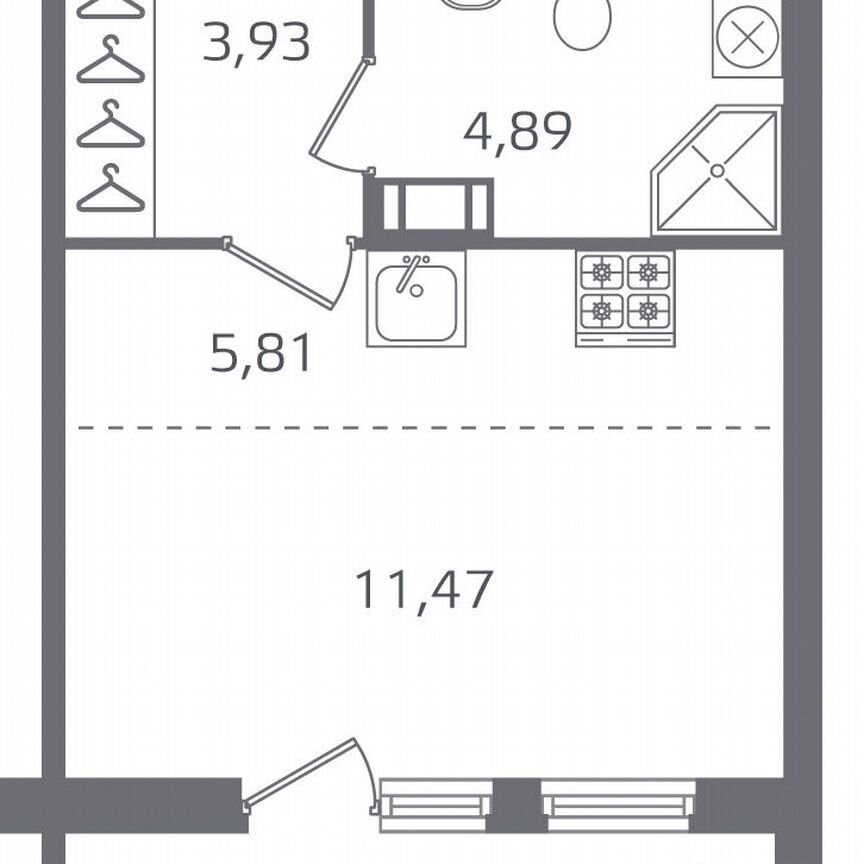 Квартира-студия, 28,6 м², 12/15 эт.