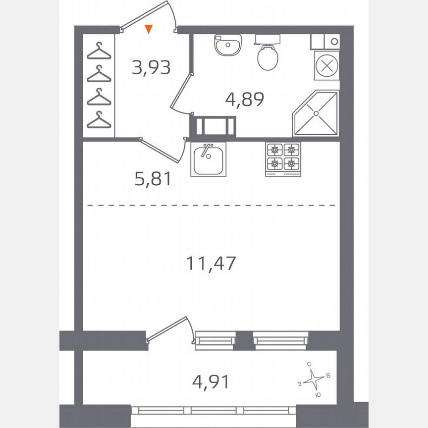 Квартира-студия, 28,6 м², 12/15 эт.