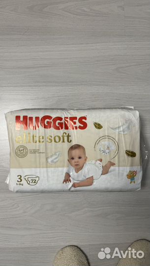 Подгузники huggies elite soft 3 (72 шт)